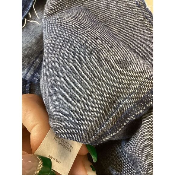 J. Jill Denim Lace Up Dress Sz L Stretch Raw Hem Pockets - Picture 9 of 9